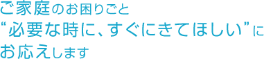 ご家庭のお困りごと"必要な時に、すぐにきてほしい"にお応えします